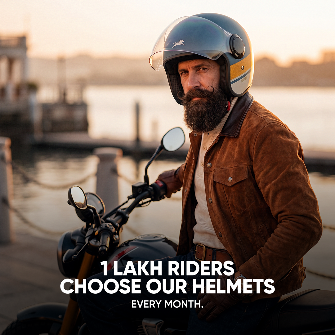 TVS Silk Route Helmet for Men & Women | Vintage Open Face Helmet with Clear Visor | ISI & DOT Certified | ABS Shell | EPS Liner | Retro Stylish Helmet for City & Highway Riding